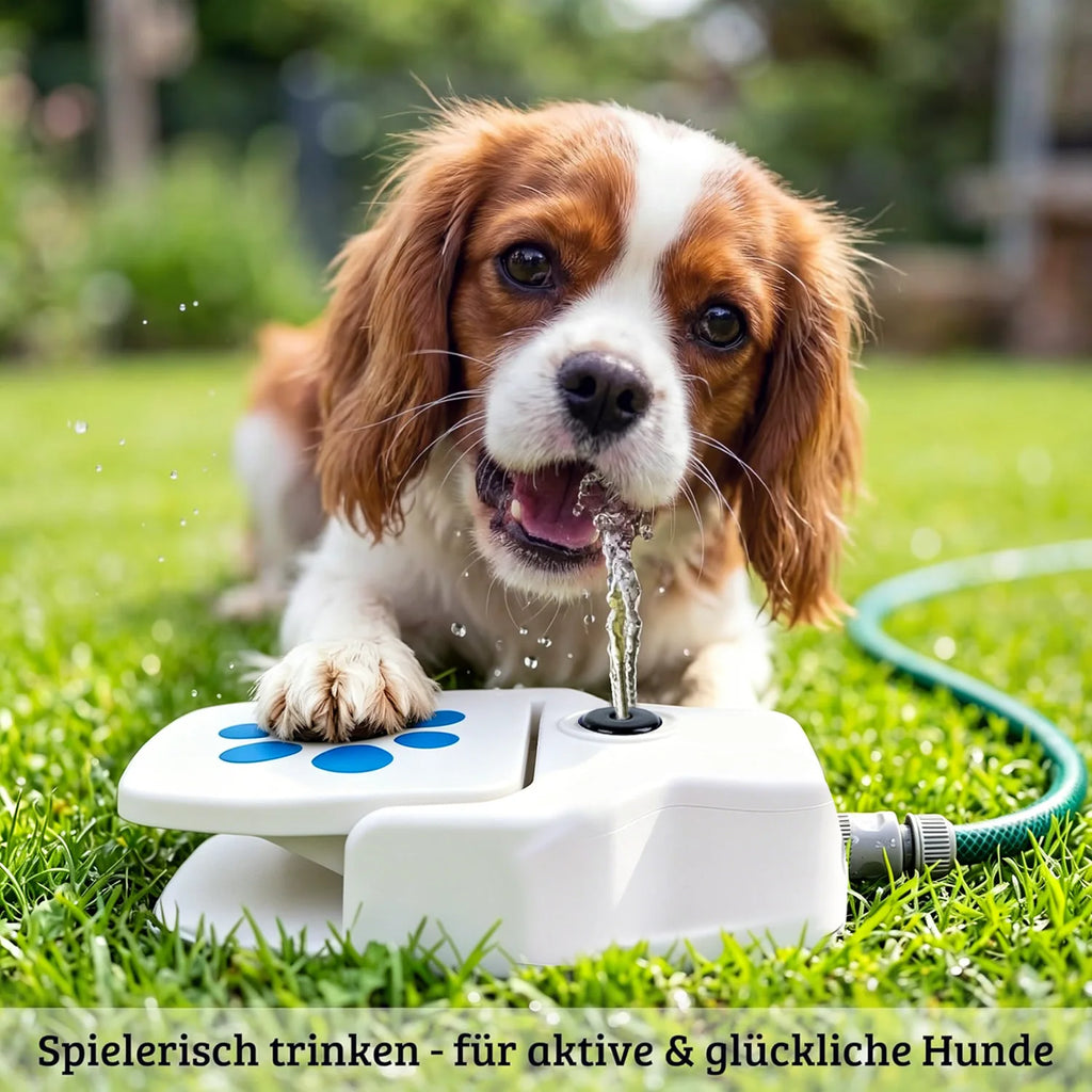 Outdoor Dog Water Fountain Step-On Toy, Paw Print Pet Water Sprinkler, Garden Hose Powered Drinking Fountain for Dogs