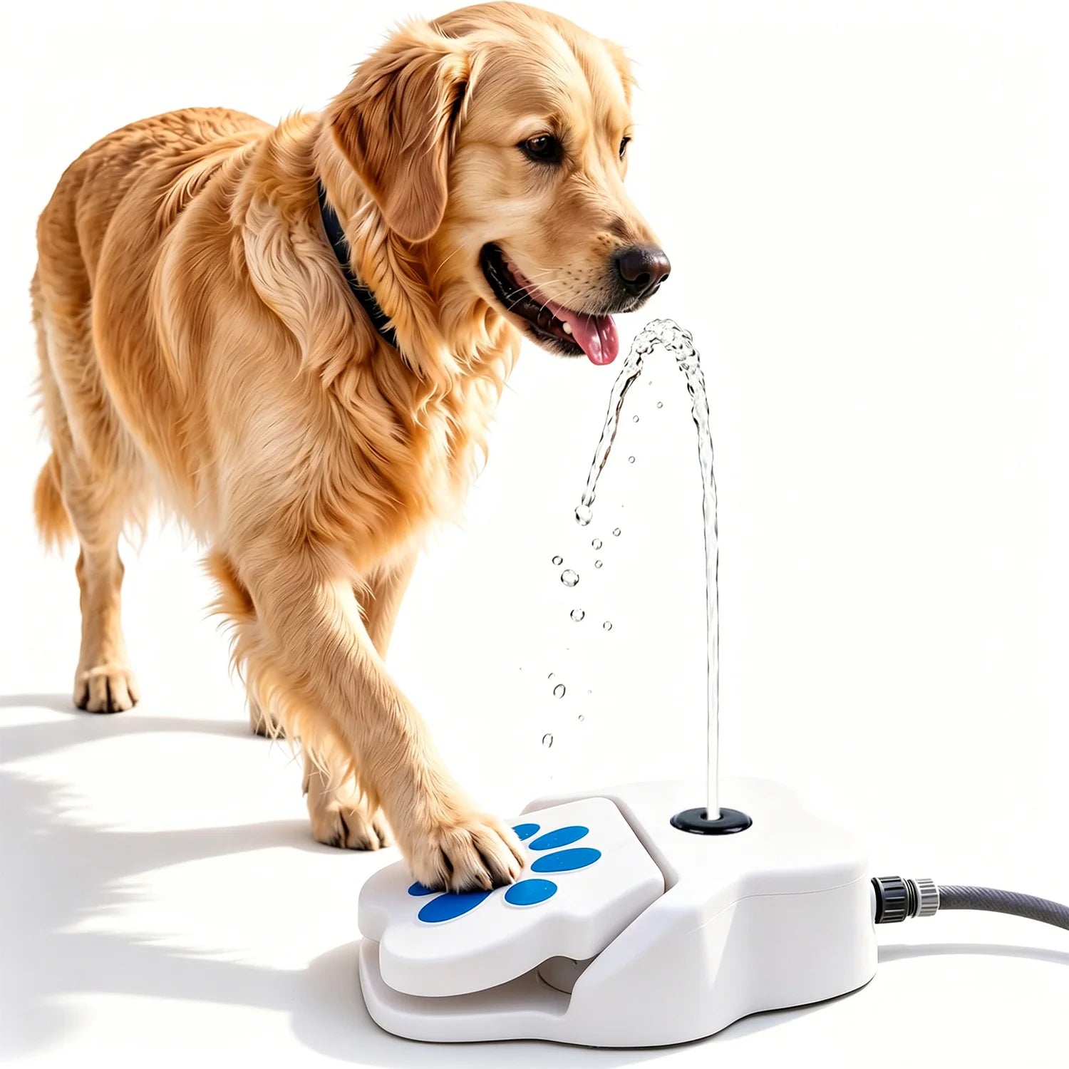 Outdoor Dog Water Fountain Step-On Toy, Paw Print Pet Water Sprinkler, Garden Hose Powered Drinking Fountain for Dogs