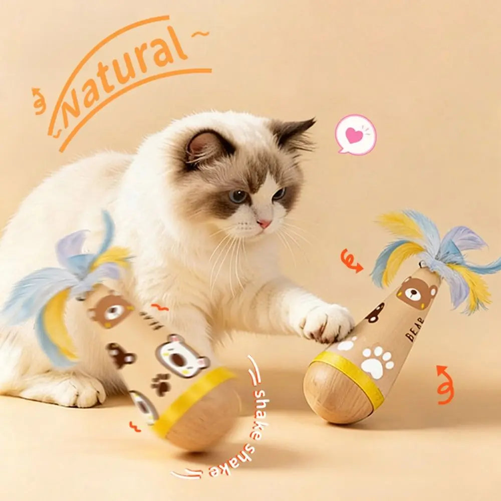 Twisting Tumbler Cat Interactive Wooden Cat Tumbler Wobbler Wear-Resistant Scratch-resistant Kitten Wobble Ball