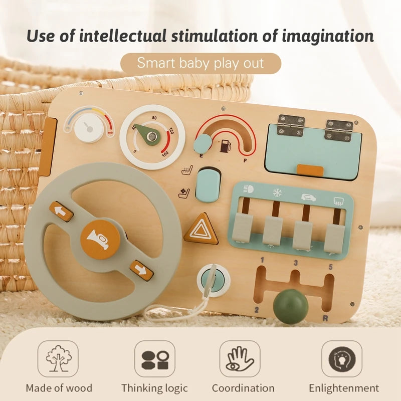 Kids Montessori Toys Car Busy Board Baby Wooden Materials Activity Busyboard Games For Babies Development Educational Toy Gifts
