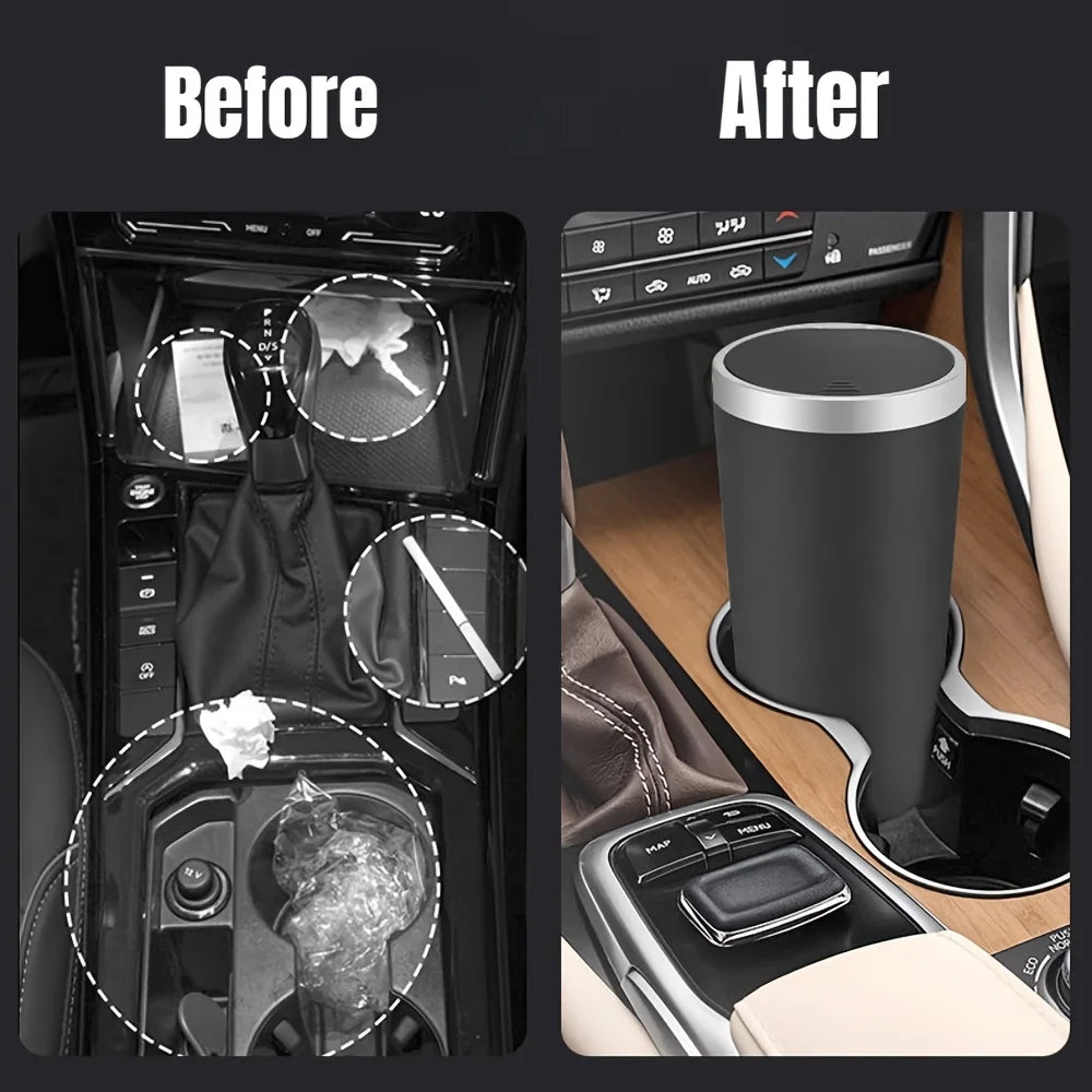 Compact Leakproof Mini Car Trash Can with Easy-Press Pop-Up Lid Durable Odor-Blocking Waterproof ABS Bin for Cup Holders Storage