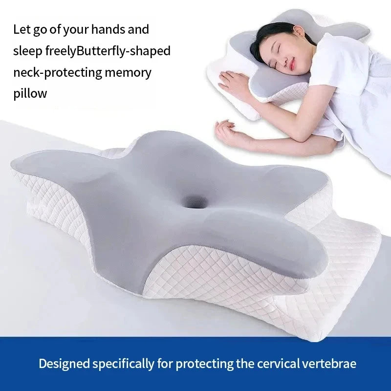 Summer Cold Sleeping Memory Foam Pillow Slow Rebound Butterfly Cervical Pillow Ergonomic Neck Support for Neck Pain Relief