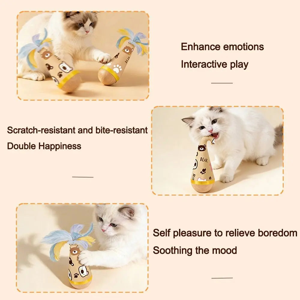 Twisting Tumbler Cat Interactive Wooden Cat Tumbler Wobbler Wear-Resistant Scratch-resistant Kitten Wobble Ball