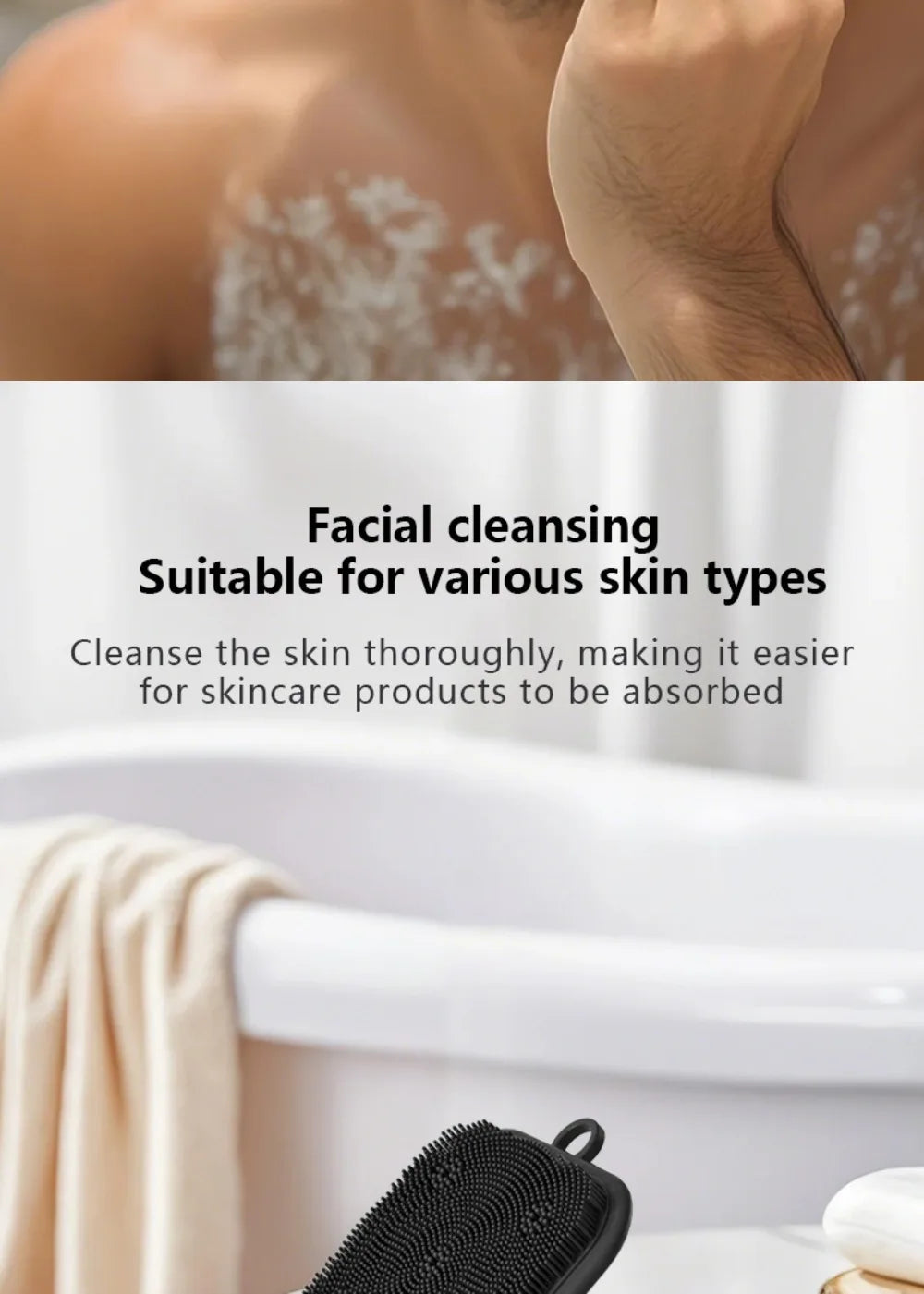 2-in-1 Silicone Brush Square Face  Beard Exfoliator for Men Travel-Friendly Deep Pore Cleanser for Grooming Kits