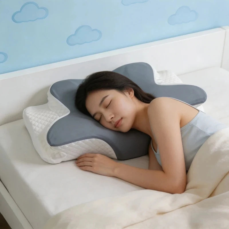 Summer Cold Sleeping Memory Foam Pillow Slow Rebound Butterfly Cervical Pillow Ergonomic Neck Support for Neck Pain Relief