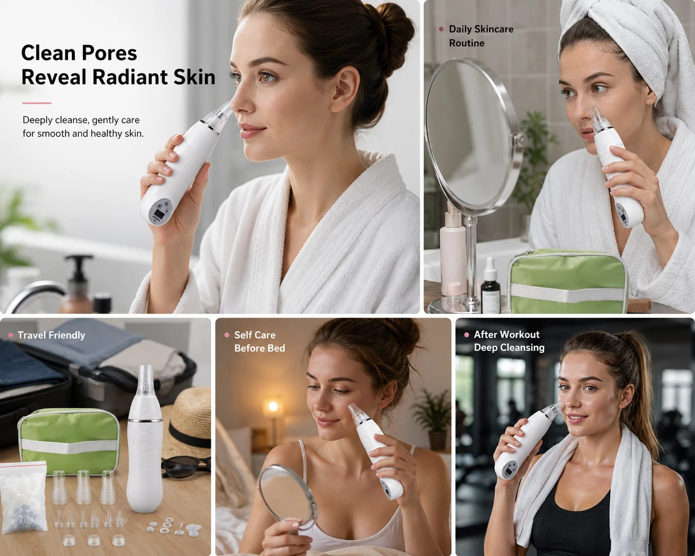Diamond Microdermabrasion Blackhead Remover Vacuum Facial Pore Cleaner USB Rechargeable 6 Suction Tips for Home Facial Skin Care
