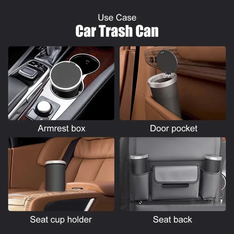 Compact Leakproof Mini Car Trash Can with Easy-Press Pop-Up Lid Durable Odor-Blocking Waterproof ABS Bin for Cup Holders Storage
