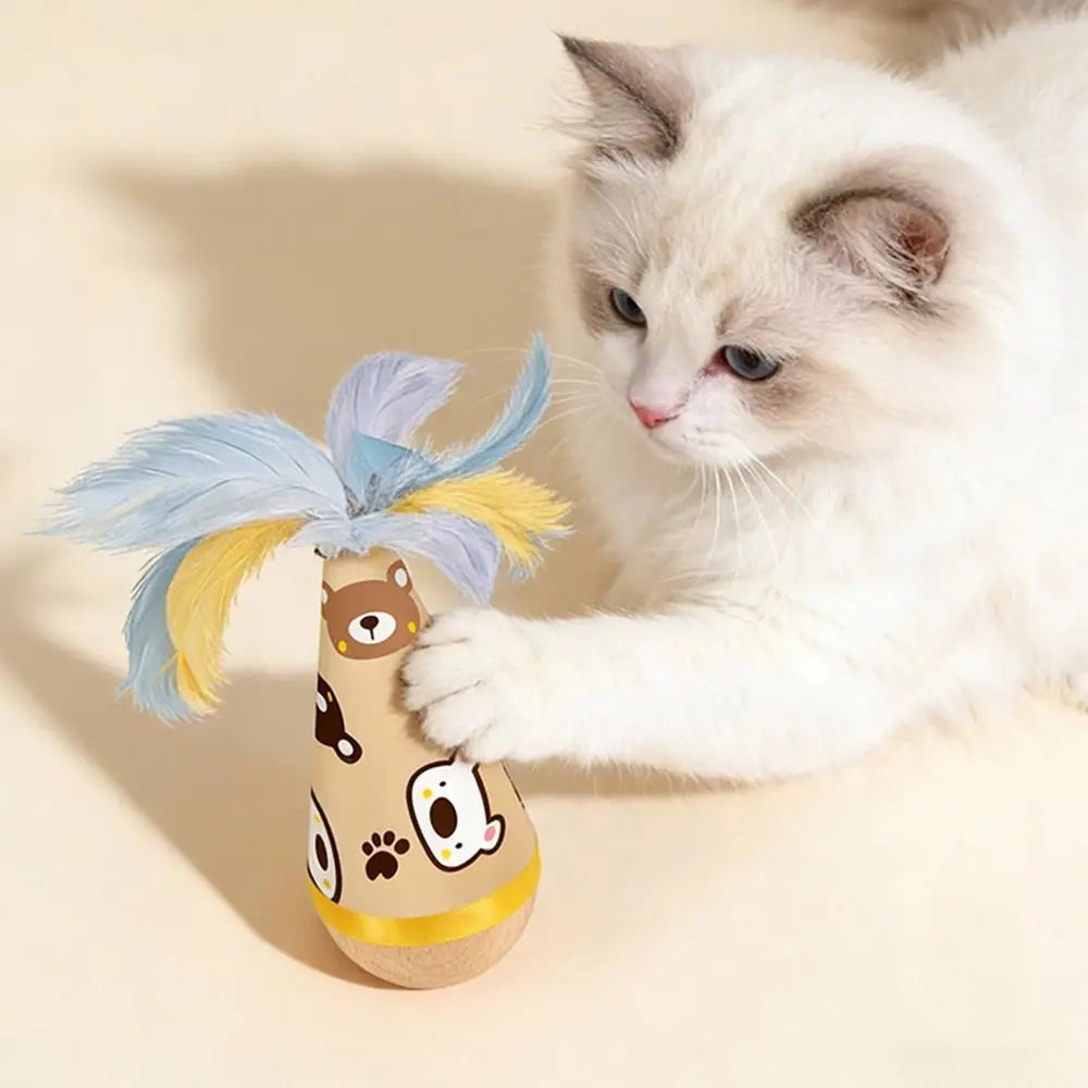Twisting Tumbler Cat Interactive Wooden Cat Tumbler Wobbler Wear-Resistant Scratch-resistant Kitten Wobble Ball