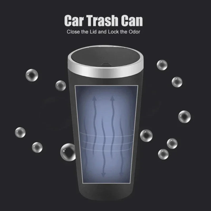 Compact Leakproof Mini Car Trash Can with Easy-Press Pop-Up Lid Durable Odor-Blocking Waterproof ABS Bin for Cup Holders Storage