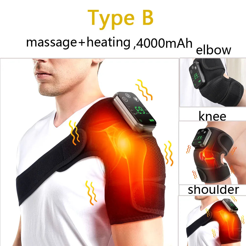 Electric Heating Shoulder Massager Vibration Shoulder Knee Brace 2 in 1  Massage Blets Warmer Heated Muscle Relax Pads