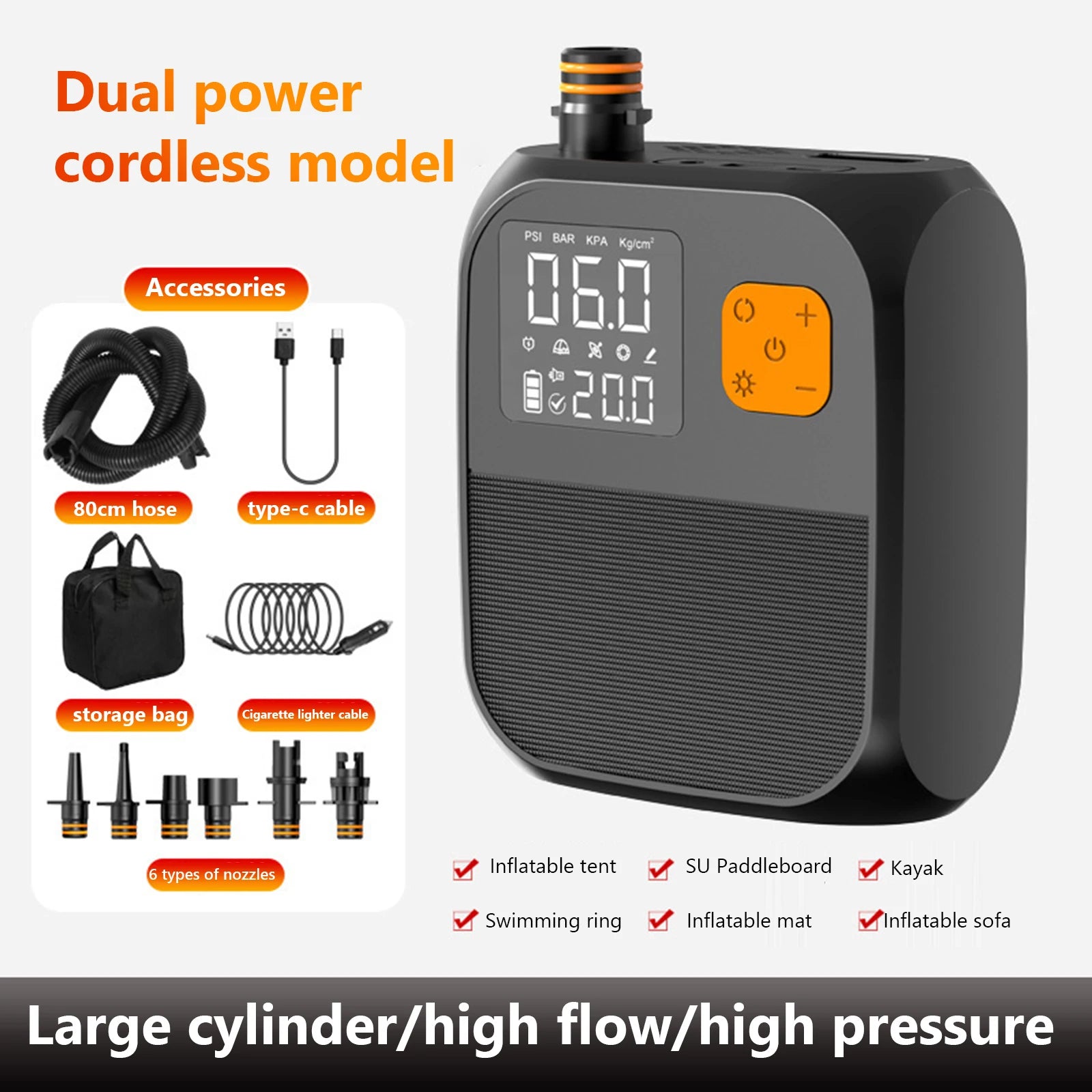 Rechargeable Electric Paddle Board Pump SUP Pump 25PSI Tire Inflator Pump for Inflatable Stand Up Paddle Board Kayaks Boats