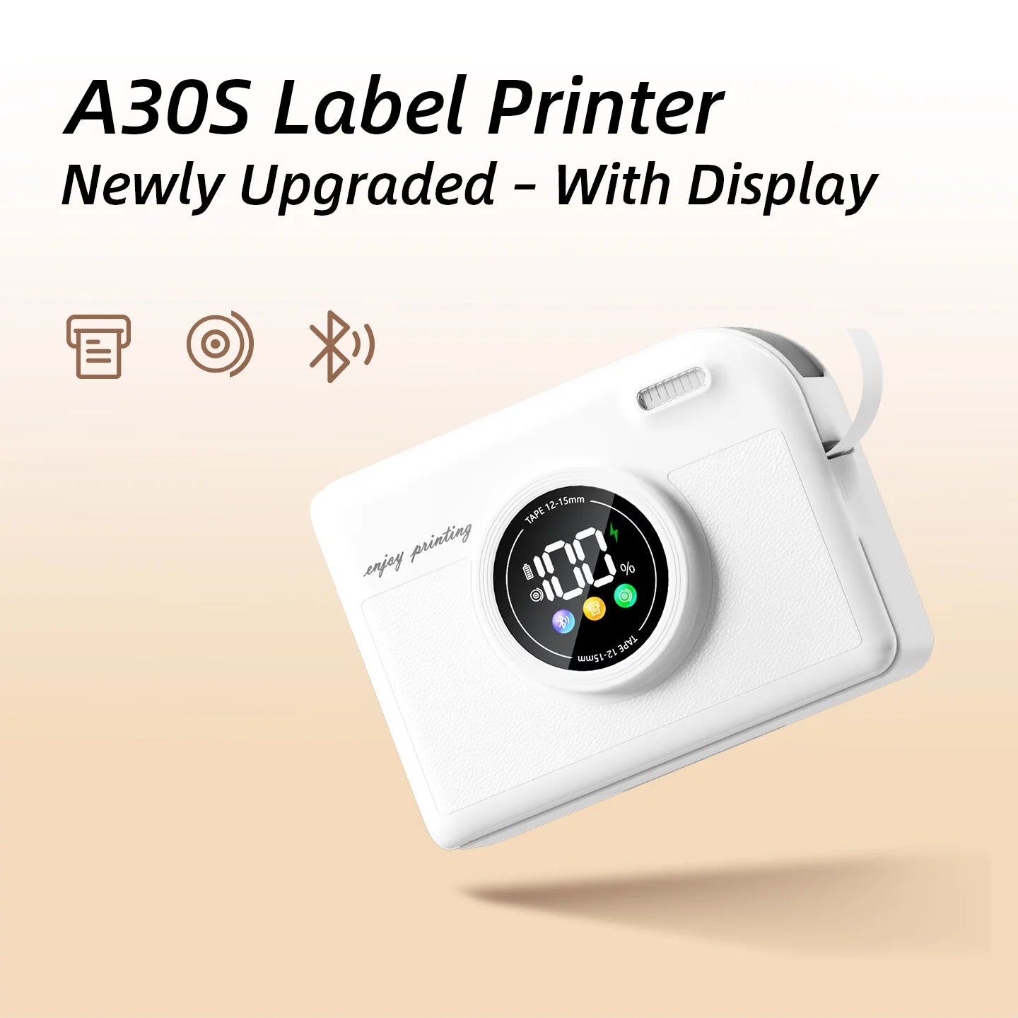 A30S Bluetooth Label Printer With Display Screen Wireless Mini Ribbon Printer Portable Maker for Gift Photo Labels